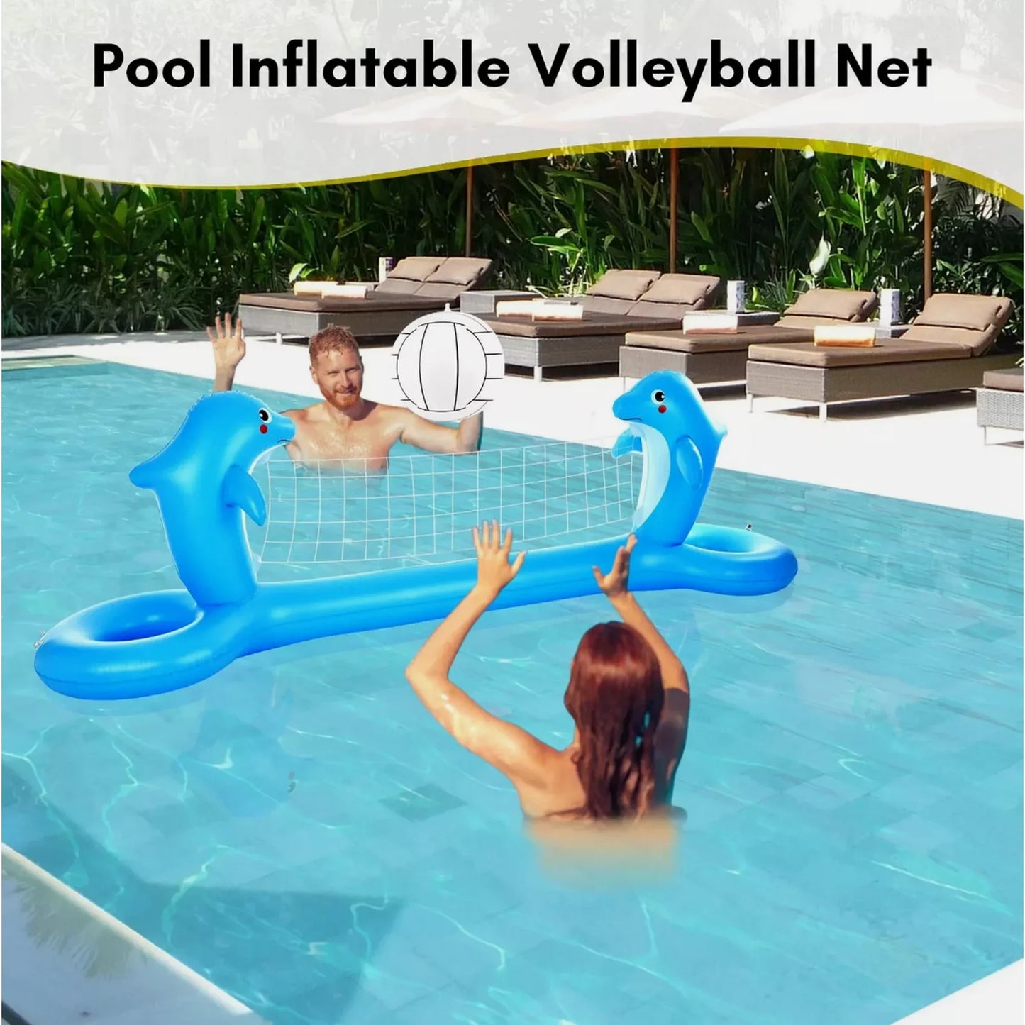 Inflatable Pool Float Volleyball Set - Dolphin Shaped Summer Kids Fun SALE