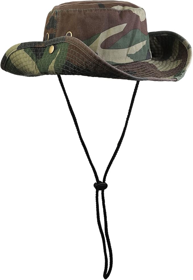 Camo "Safari" Bucket Hat With Snaps And Draw String