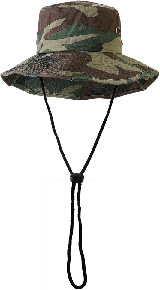 Camo "Safari" Bucket Hat With Snaps And Draw String