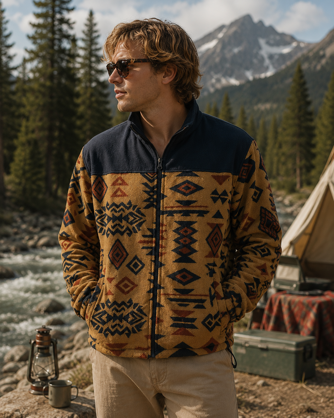 Aztec Pattern Sherpa Full Zip Jacket