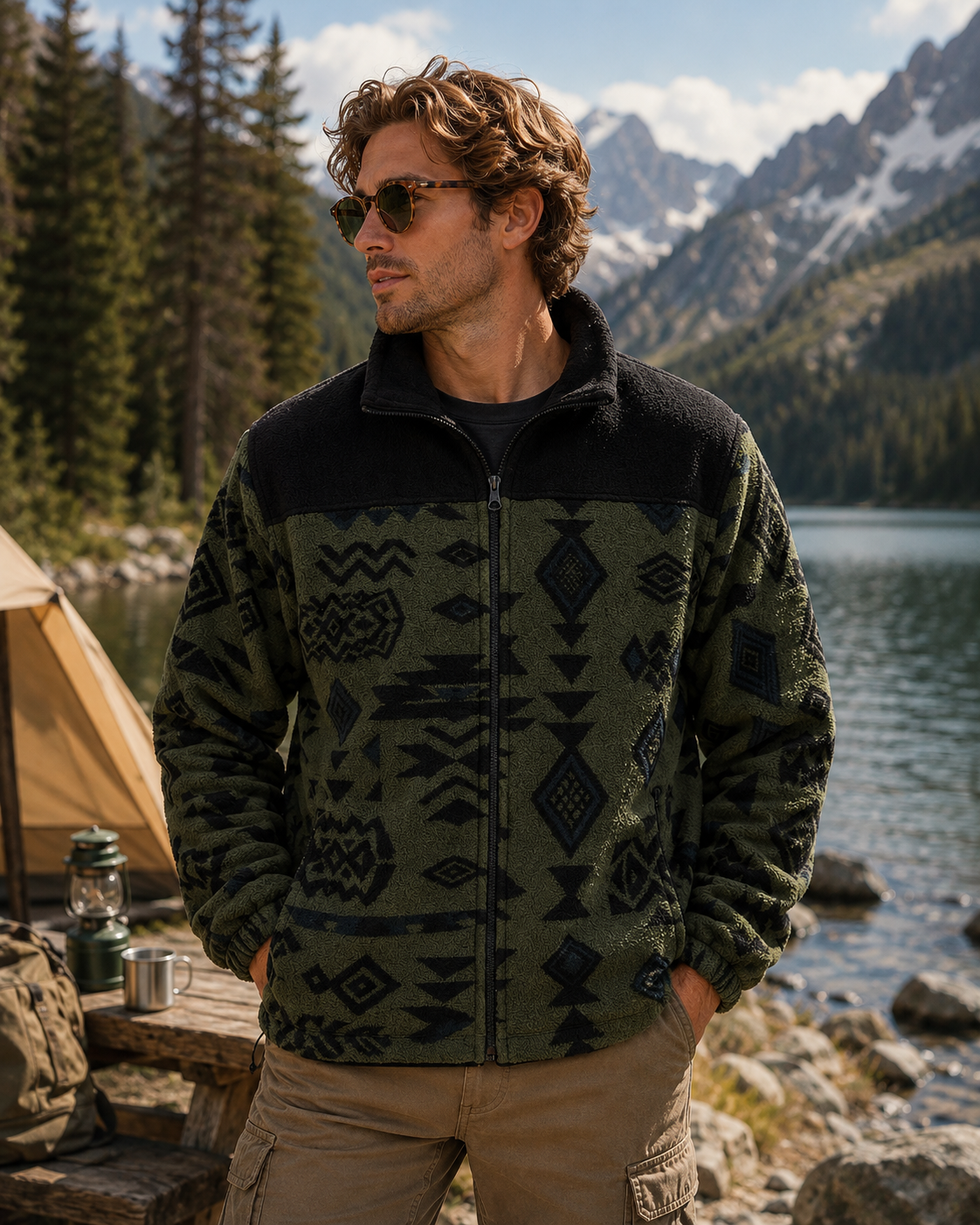 Aztec Pattern Sherpa Full Zip Jacket