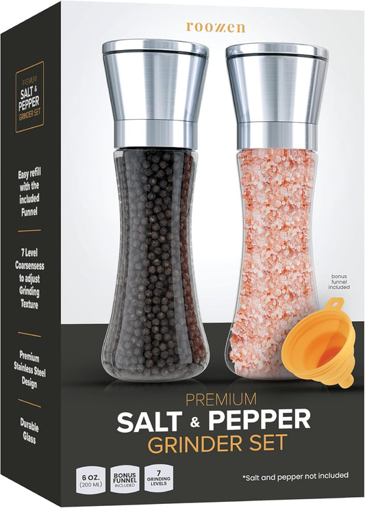 FLASH DEAL! Premium Salt and Pepper Grinder Set, Premium Black Pepper Grinders, 7 LEVEL ADJUSTMENT Salt and Pepper Mill, Professional Stainless Steel Salt Pepper Grinder set.