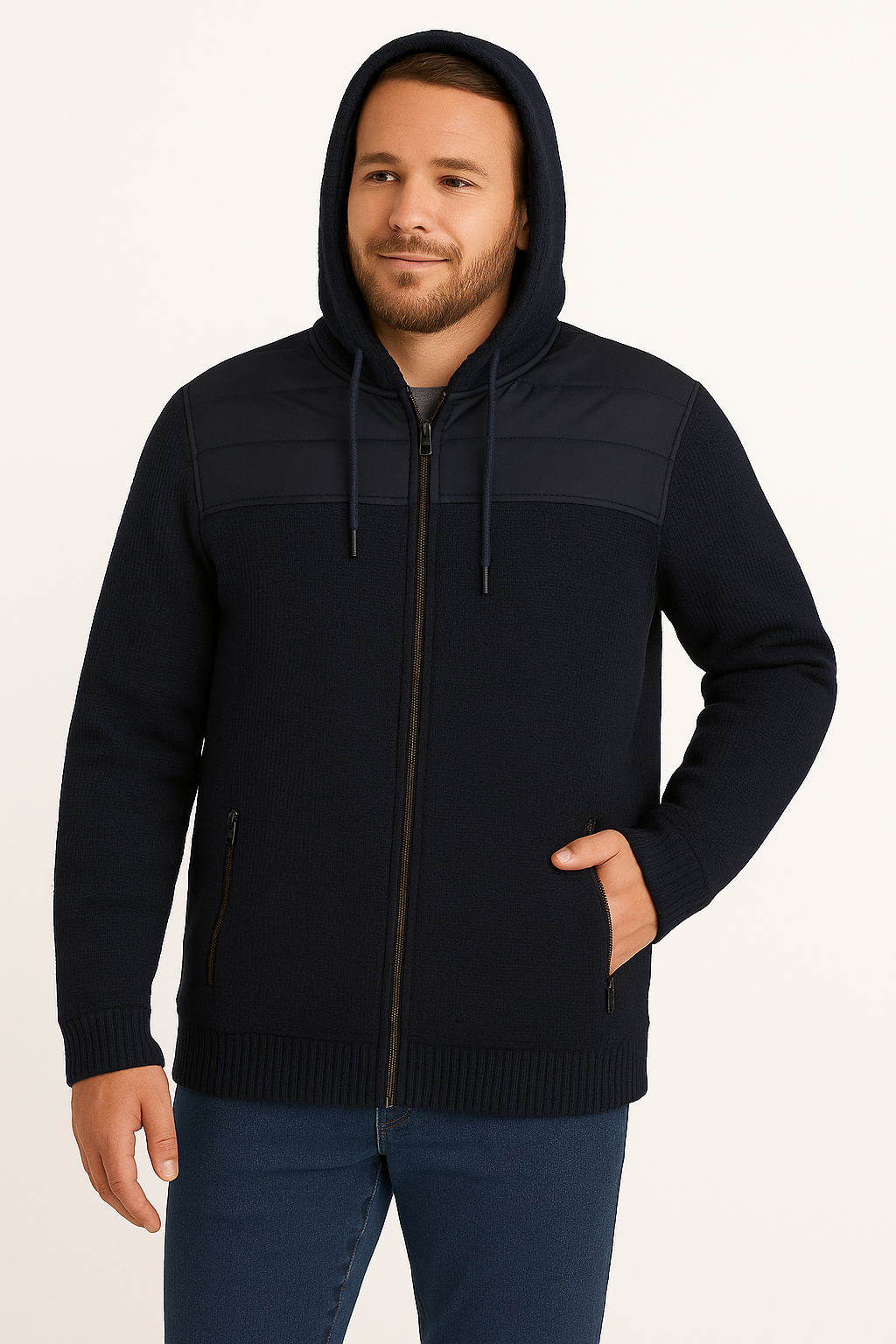 River Trail Men’s Hoodie Mixed Media Fleece Knit Hoodie With Sherpa Liner