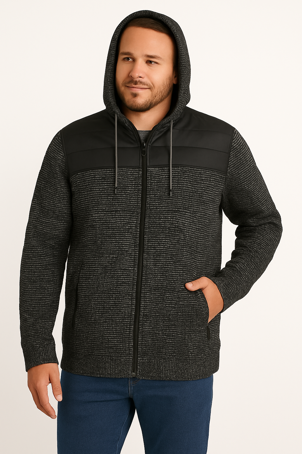 River Trail Men’s Hoodie Mixed Media Fleece Knit Hoodie With Sherpa Liner