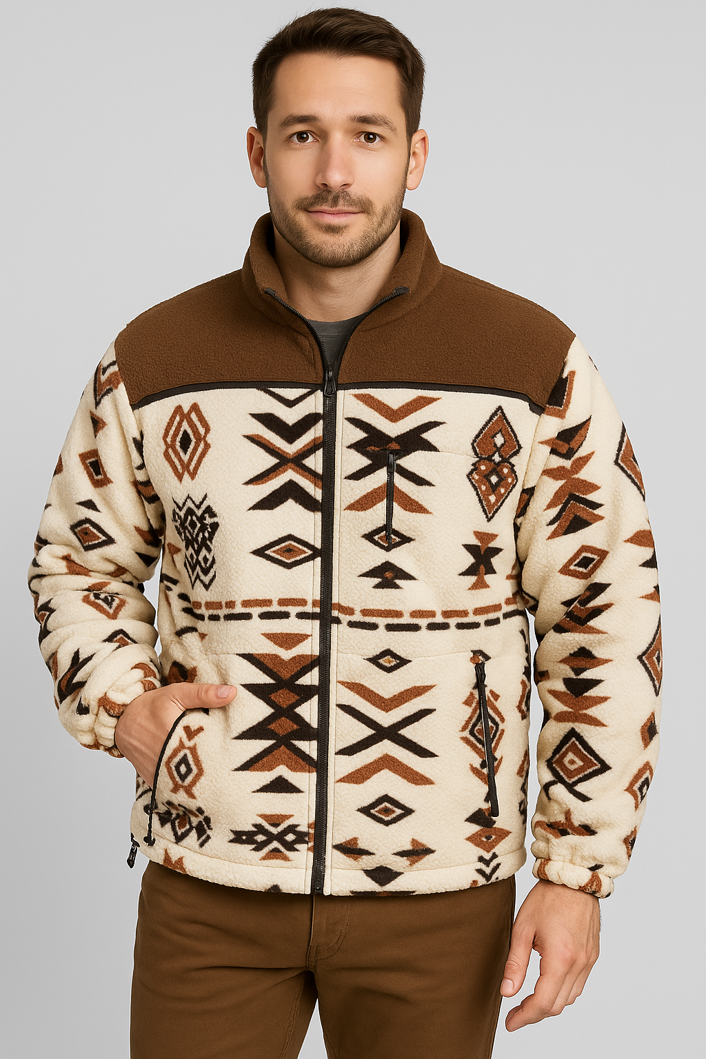 Aztec Pattern Sherpa Full Zip Jacket