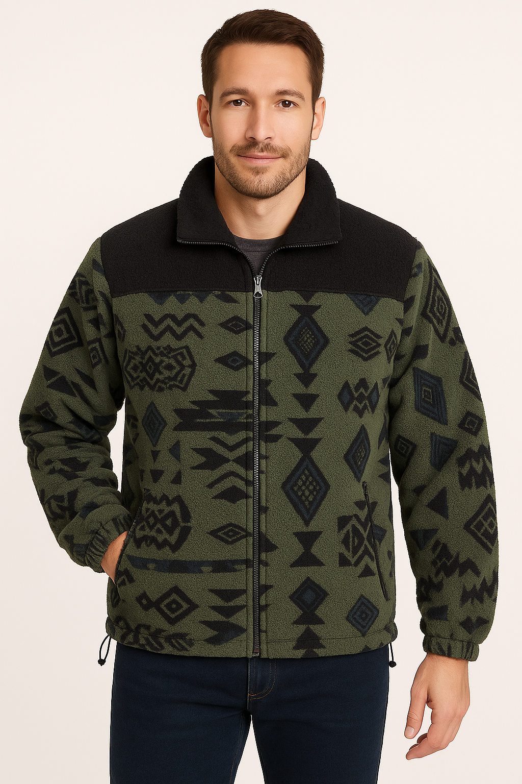 Aztec Pattern Sherpa Full Zip Jacket