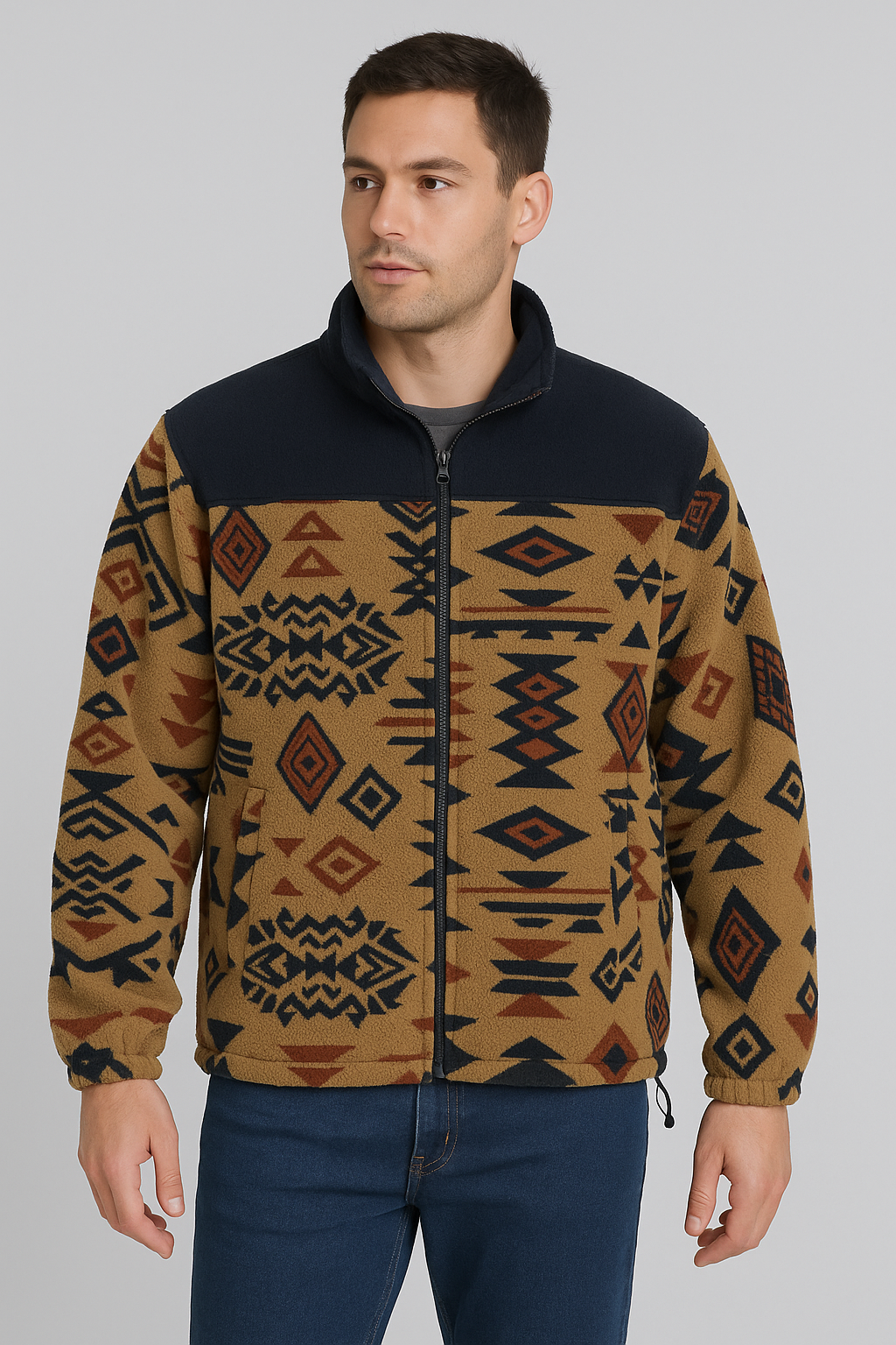 Aztec Pattern Sherpa Full Zip Jacket