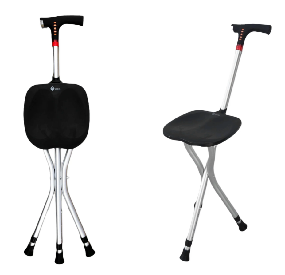 FLASH DEAL! Folding Cane Seat with LED Light FM Radio Alarm — Walking Stick Chair for Senior