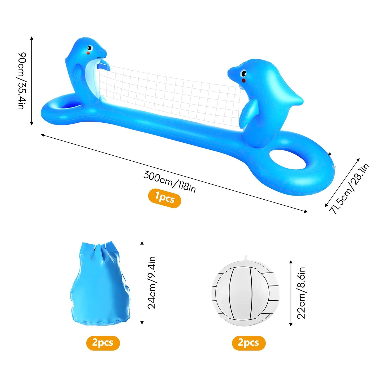 Inflatable Pool Float Volleyball Set - Dolphin Shaped Summer Kids Fun SALE